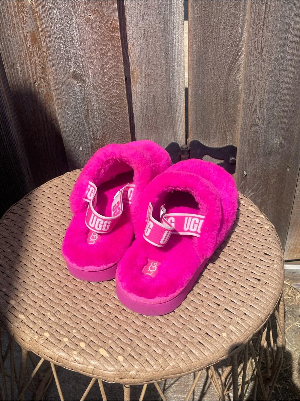 UGG Kids Hot Pink Fuzzy Slide Slippers